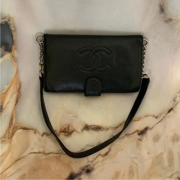 Chanel Black Leather Clutch with Chain Strap - Picture 1 of 11